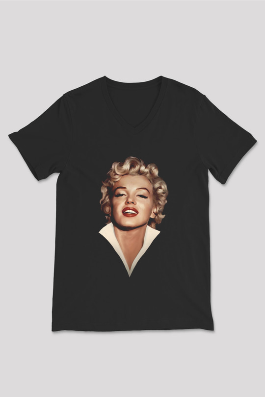 Marilyn Monroe Siyah Unisex V Yaka Tişört T-Shirt