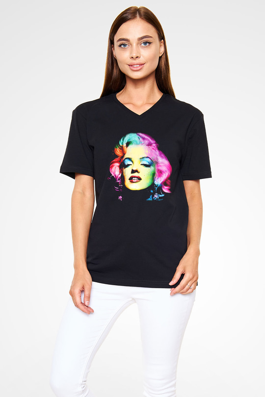 Marilyn Monroe Siyah Unisex V Yaka Tişört T-Shirt