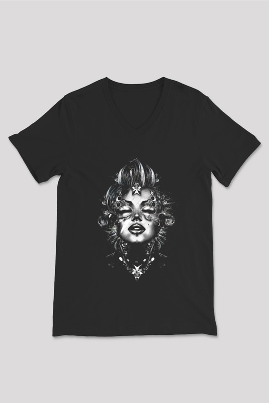 Marilyn Monroe Siyah Unisex V Yaka Tişört T-Shirt