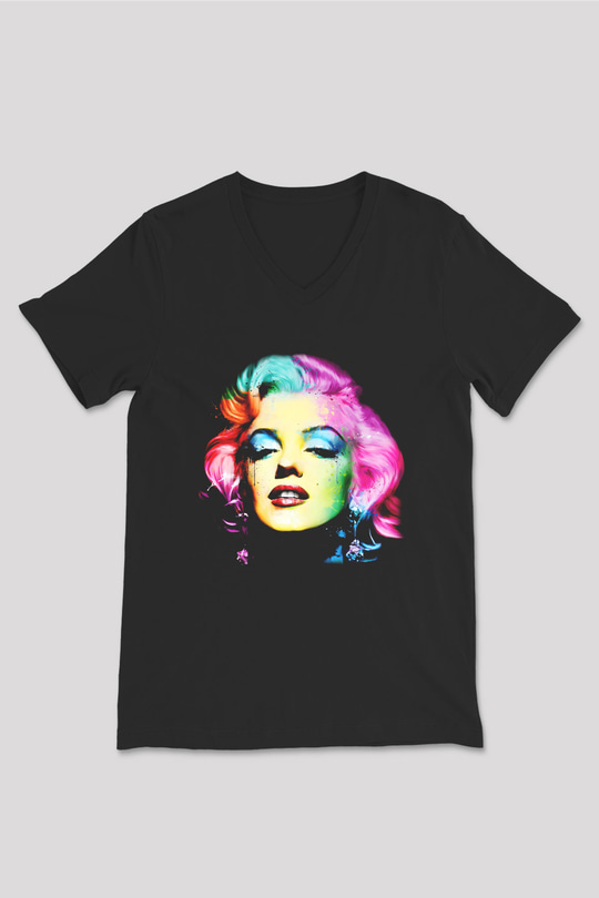 Marilyn Monroe Siyah Unisex V Yaka Tişört T-Shirt