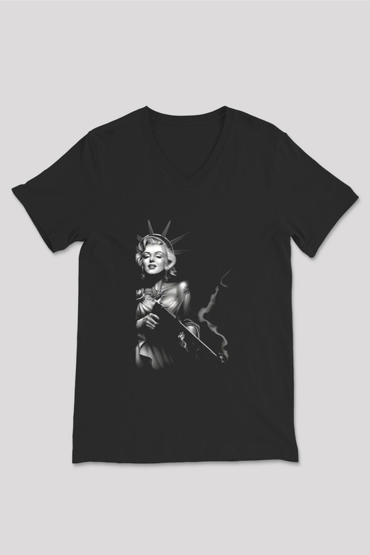 Marilyn Monroe Siyah Unisex V Yaka Tişört T-Shirt