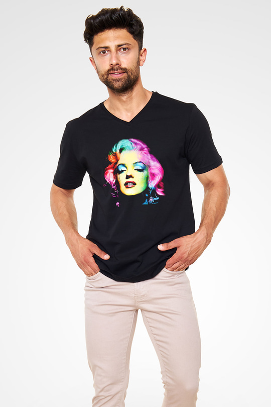 Marilyn Monroe Siyah Unisex V Yaka Tişört T-Shirt