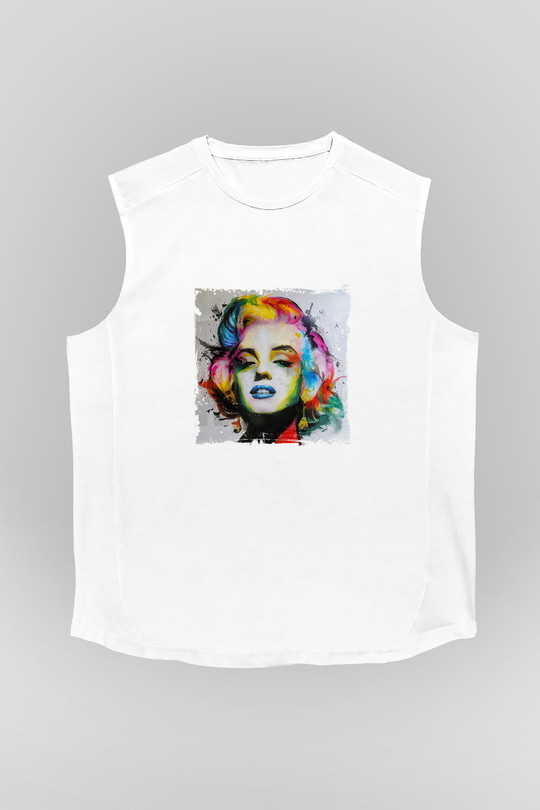 Marilyn Monroe Unisex Baskılı Beyaz Kolsuz Tişört