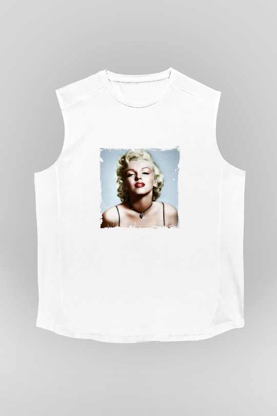 Marilyn Monroe Unisex Baskılı Beyaz Kolsuz Tişört