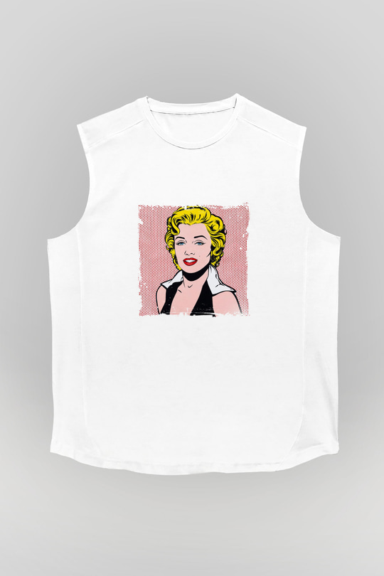 Marilyn Monroe Unisex Baskılı Beyaz Kolsuz Tişört