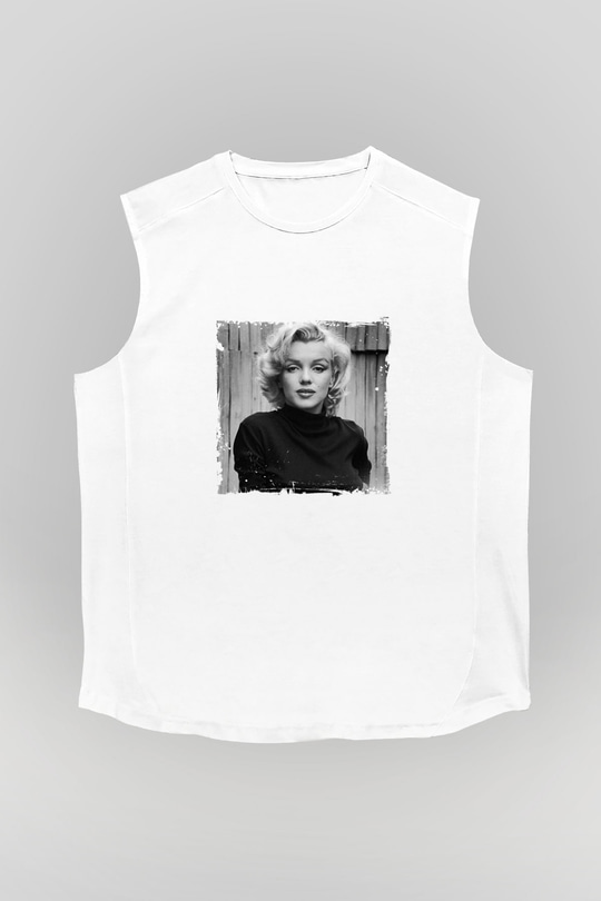 Marilyn Monroe Unisex Baskılı Beyaz Kolsuz Tişört