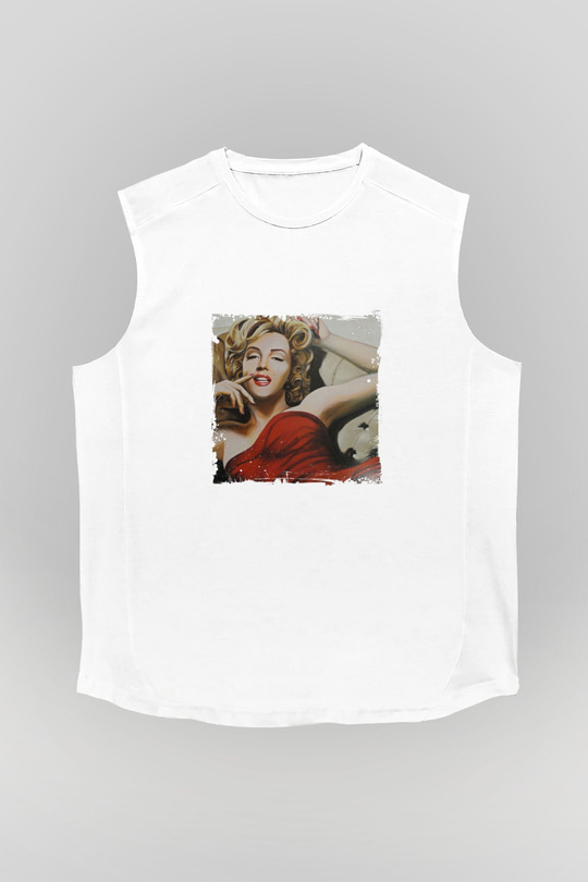 Marilyn Monroe Unisex Baskılı Beyaz Kolsuz Tişört