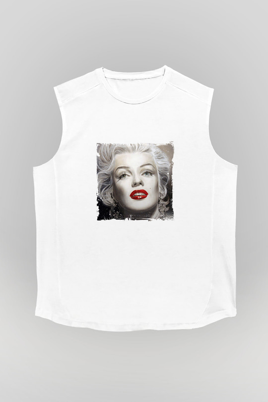 Marilyn Monroe Unisex Baskılı Beyaz Kolsuz Tişört