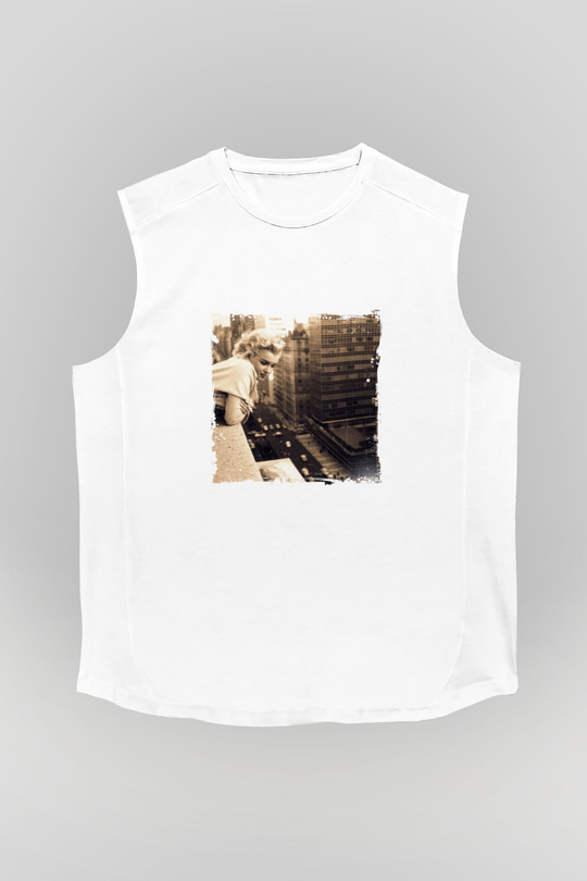 Marilyn Monroe Unisex Baskılı Beyaz Kolsuz Tişört