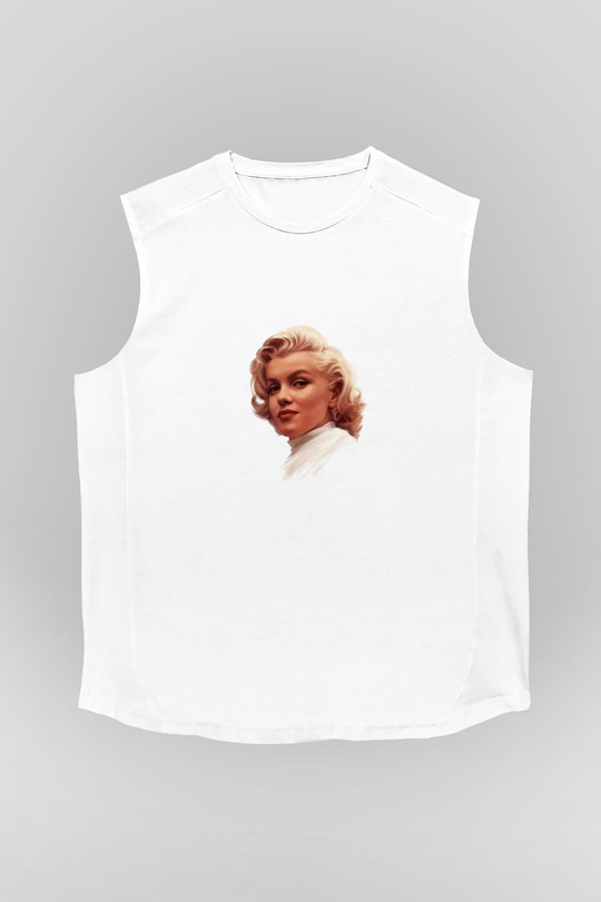 Marilyn Monroe Unisex Baskılı Beyaz Kolsuz Tişört