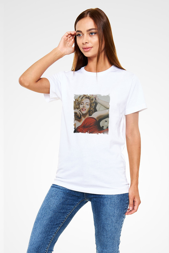 Marilyn Monroe Unisex Baskılı Beyaz Tişört