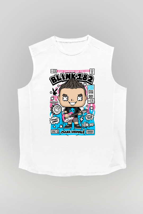 Mark Hoppus Blink 182 Baskılı Unisex Beyaz Kolsuz Tişört