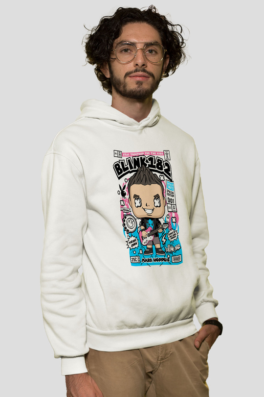 Mark Hoppus Blink 182 Baskılı Unisex Beyaz Hoodie
