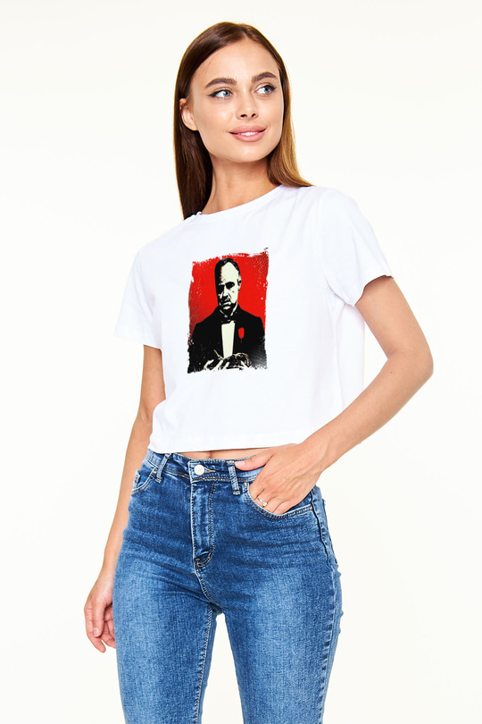Marlon Brando Baskılı Beyaz Kadın Crop Top Tişört