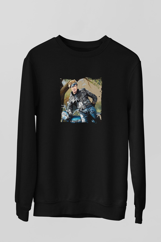 Marlon Brando Baskılı Unisex Siyah Sweatshirt