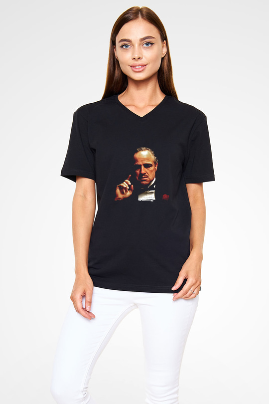 Marlon Brando Baskılı Unisex Siyah V Yaka Tişört