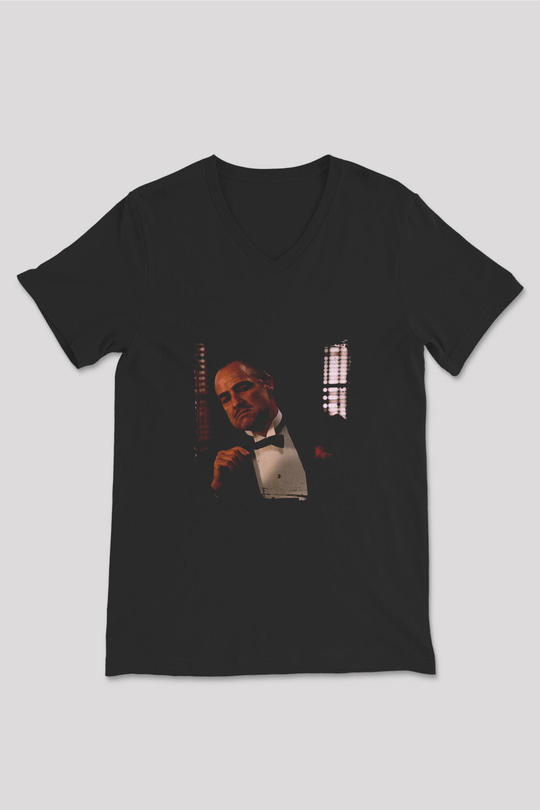 Marlon Brando Baskılı Unisex Siyah V Yaka Tişört