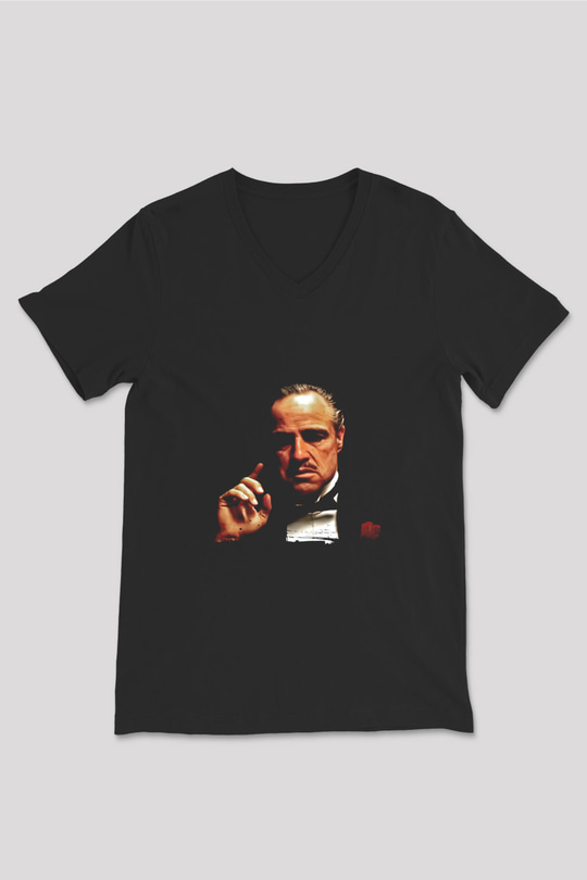 Marlon Brando Baskılı Unisex Siyah V Yaka Tişört
