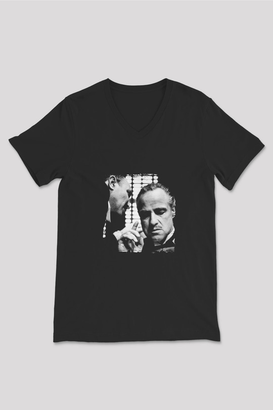 Marlon Brando Baskılı Unisex Siyah V Yaka Tişört