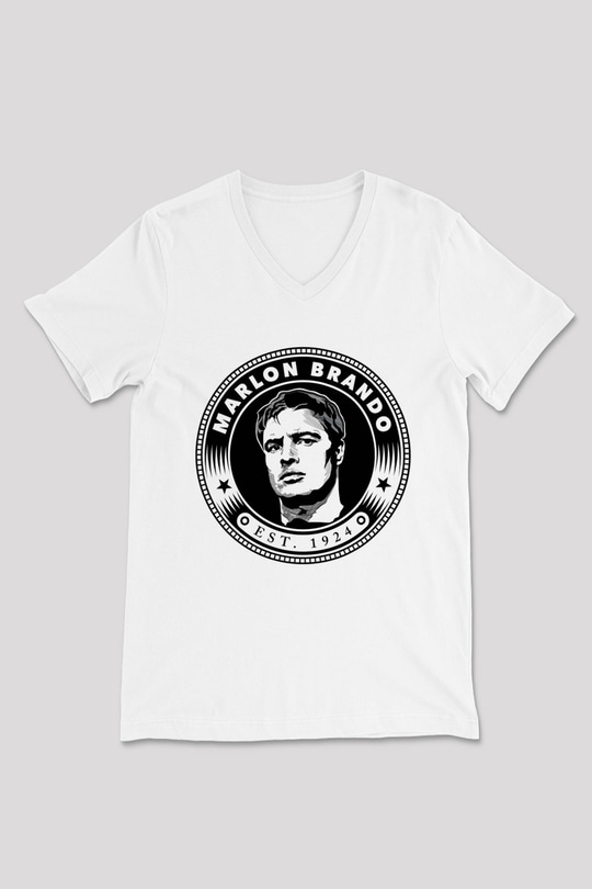 Marlon Brando Beyaz Unisex V Yaka Tişört T-Shirt