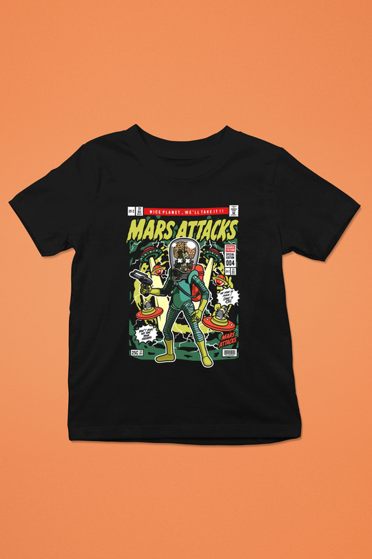 Mars Attacks Baskılı Unisex Siyah Çocuk Tişört