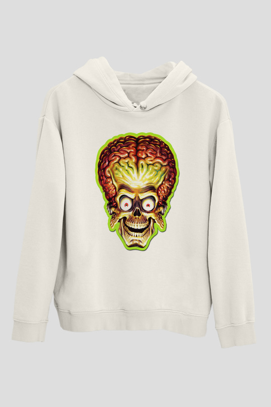 Mars Attacks Beyaz Unisex Kapşonlu Sweatshirt