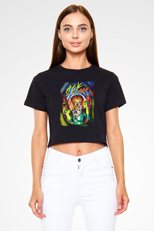 Mars Attacks Siyah   Crop Top Tişört