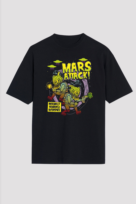 Mars Attacks Siyah Oversize Tişört