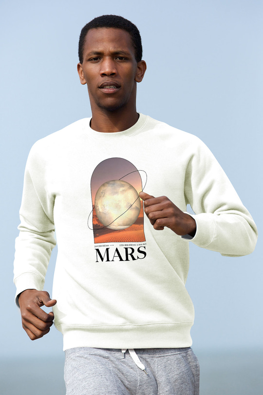 Mars Gezegeni Baskılı Unisex Ekru Sweatshirt