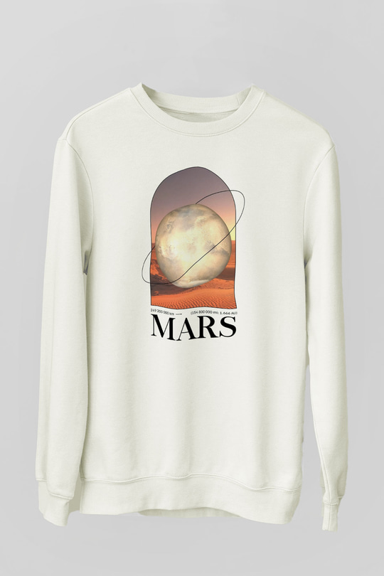 Mars Gezegeni Baskılı Unisex Ekru Sweatshirt