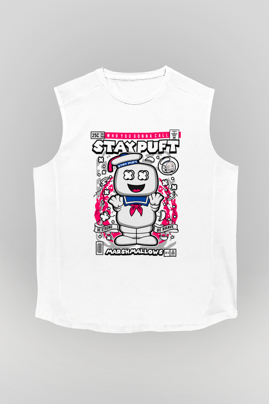 Marshmallow Baskılı Unisex Beyaz Kolsuz Tişört