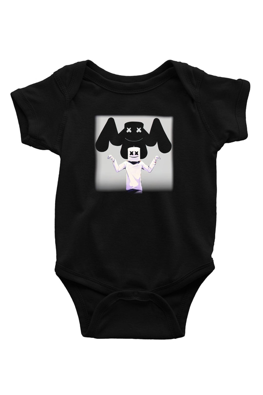 Marshmello Baskılı Siyah Bebek Body - Zıbın