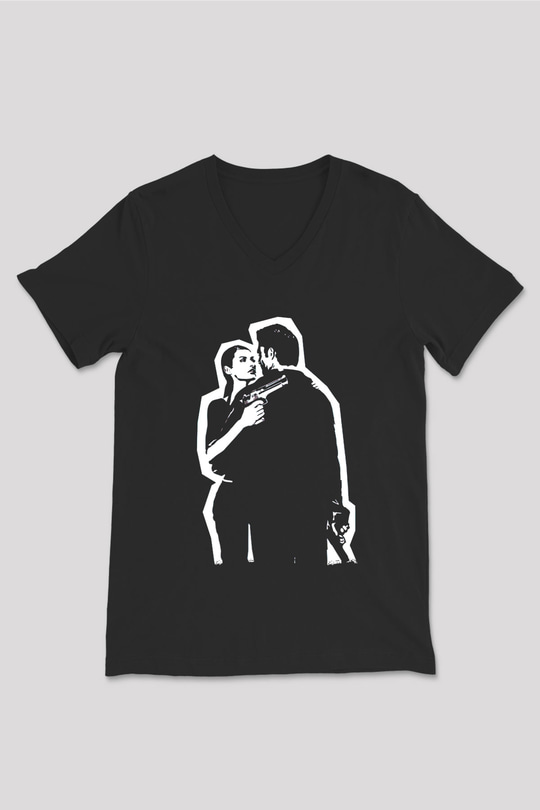Max Payne Baskılı Unisex Siyah V Yaka Tişört - Tshirt