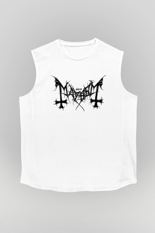 Mayhem Beyaz Unisex Kolsuz Tişört