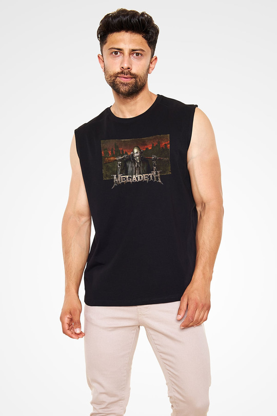 Megadeth Baskılı Unisex Siyah Kolsuz Tişört - Tshirt