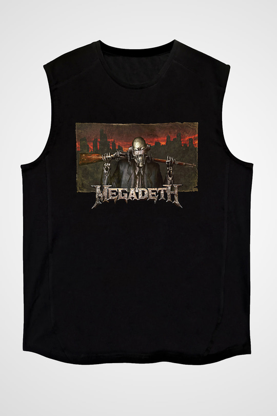 Megadeth Baskılı Unisex Siyah Kolsuz Tişört - Tshirt