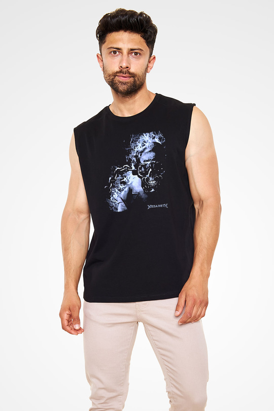 Megadeth Baskılı Unisex Siyah Kolsuz Tişört - Tshirt