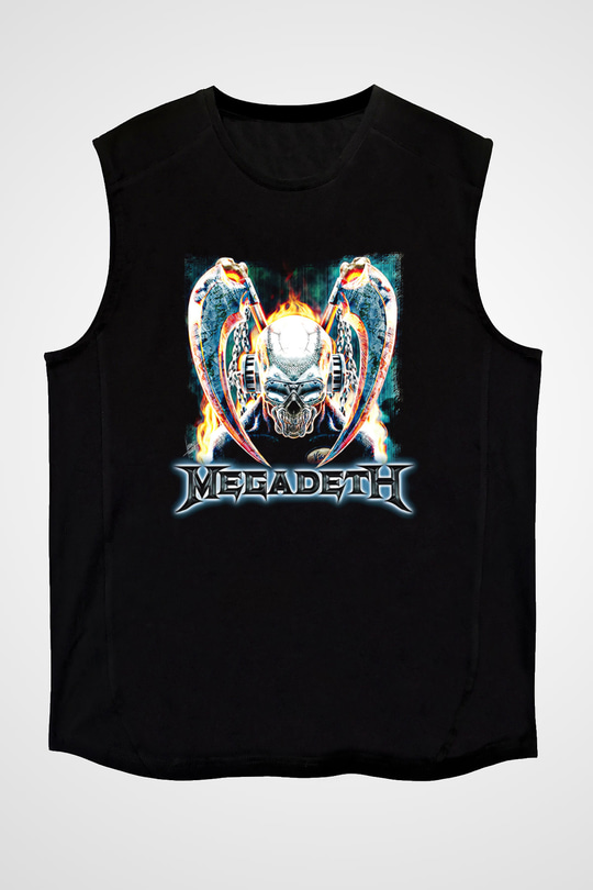 Megadeth Baskılı Unisex Siyah Kolsuz Tişört - Tshirt