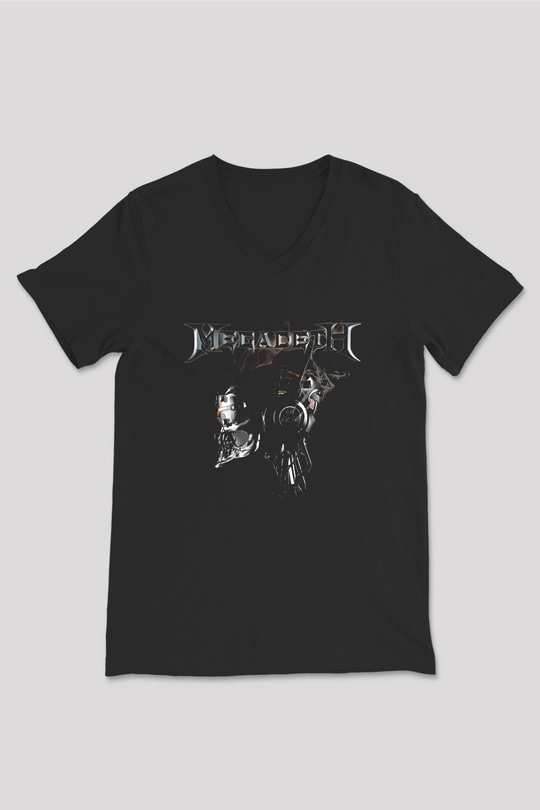 Megadeth Baskılı Unisex Siyah V Yaka Tişört - Tshirt