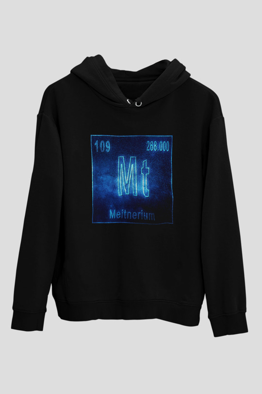 Meitneriyum Elementi Atom Numarası Baskılı Unisex Siyah Hoodie