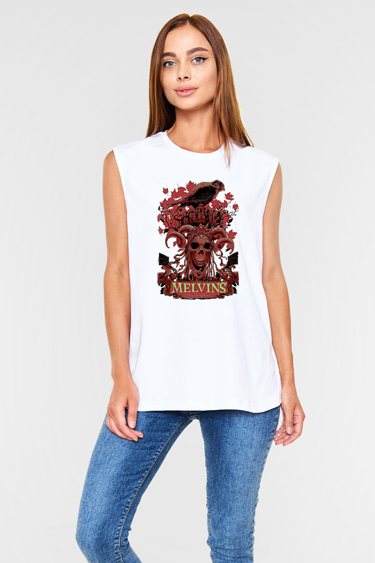 Melvins Baskılı Beyaz Unisex Kolsuz Tişört - Tshirt
