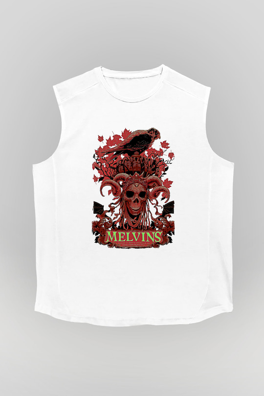 Melvins Baskılı Beyaz Unisex Kolsuz Tişört - Tshirt