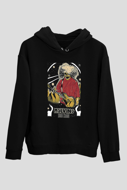 Melvins Baskılı Unisex Siyah Kapüşonlu Sweatshirt
