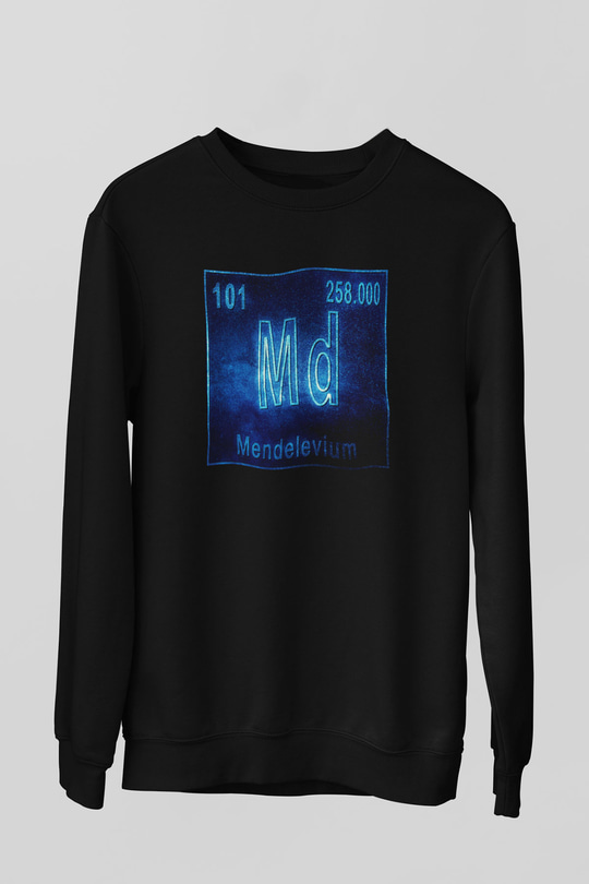 Mendelevyum Atom Numarası Baskılı Unisex Siyah Sweatshirt