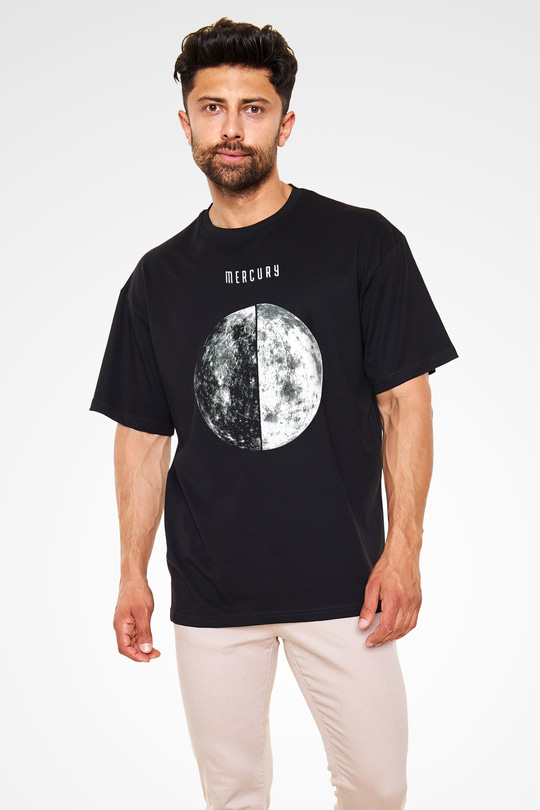Merkür Siyah Unisex Oversize Tişört T-Shirt