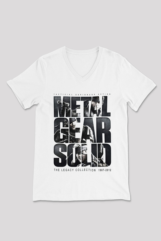 Metal Gear Solid Beyaz Unisex V Yaka Tişört T-Shirt