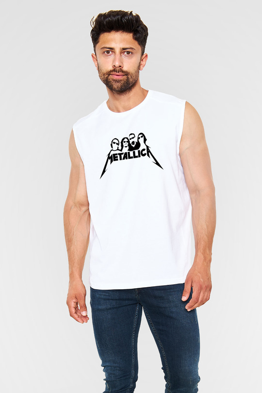 Metallica Baskılı Beyaz Unisex Kolsuz Tişört - Tshirt