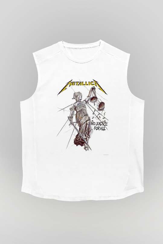 Metallica Baskılı Beyaz Unisex Kolsuz Tişört - Tshirt
