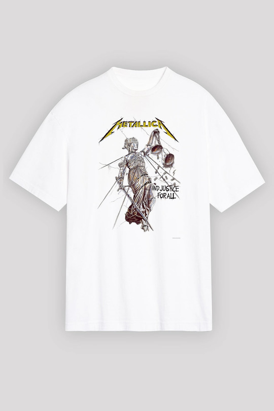 Metallica Baskılı Beyaz Unisex Oversize Tişört - Tshirt