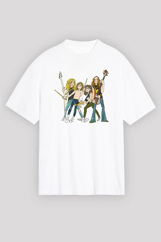 Metallica Baskılı Beyaz Unisex Oversize Tişört - Tshirt